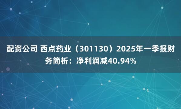 配资公司 西点药业（301130）2025年一季报财务简析：净利润减40.94%